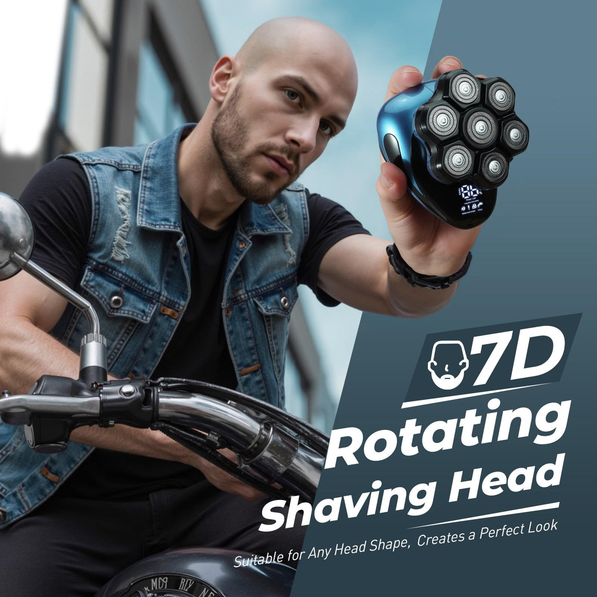 Xcdgiogw 7D Electric Head Shaver for Men, Wet and Dry, LED Display