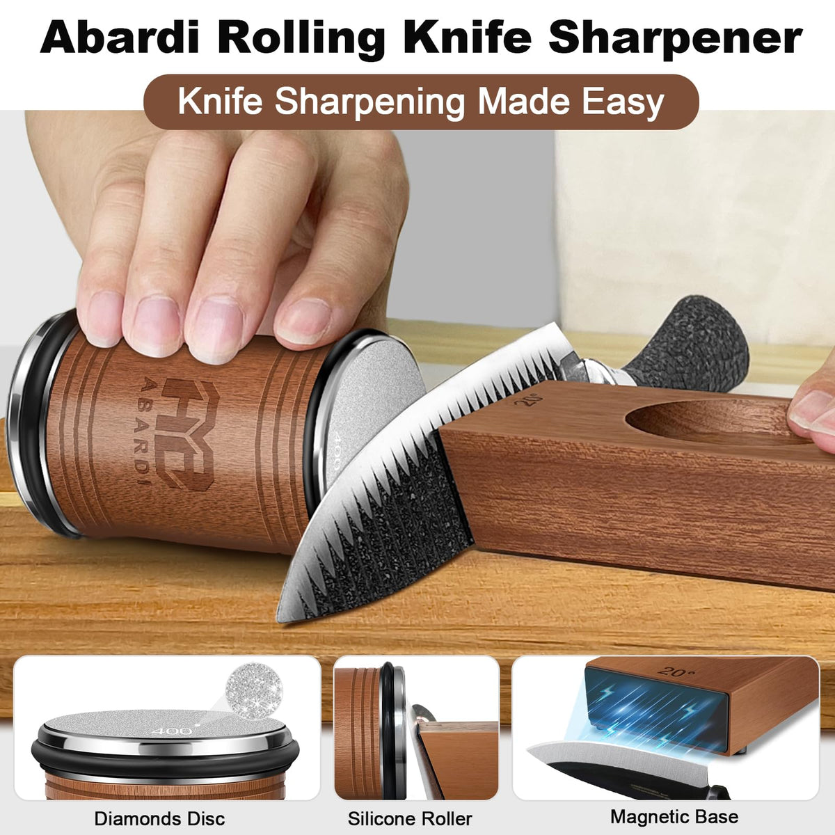 Abardi Rolling Knife Sharpener Kit, Walnut