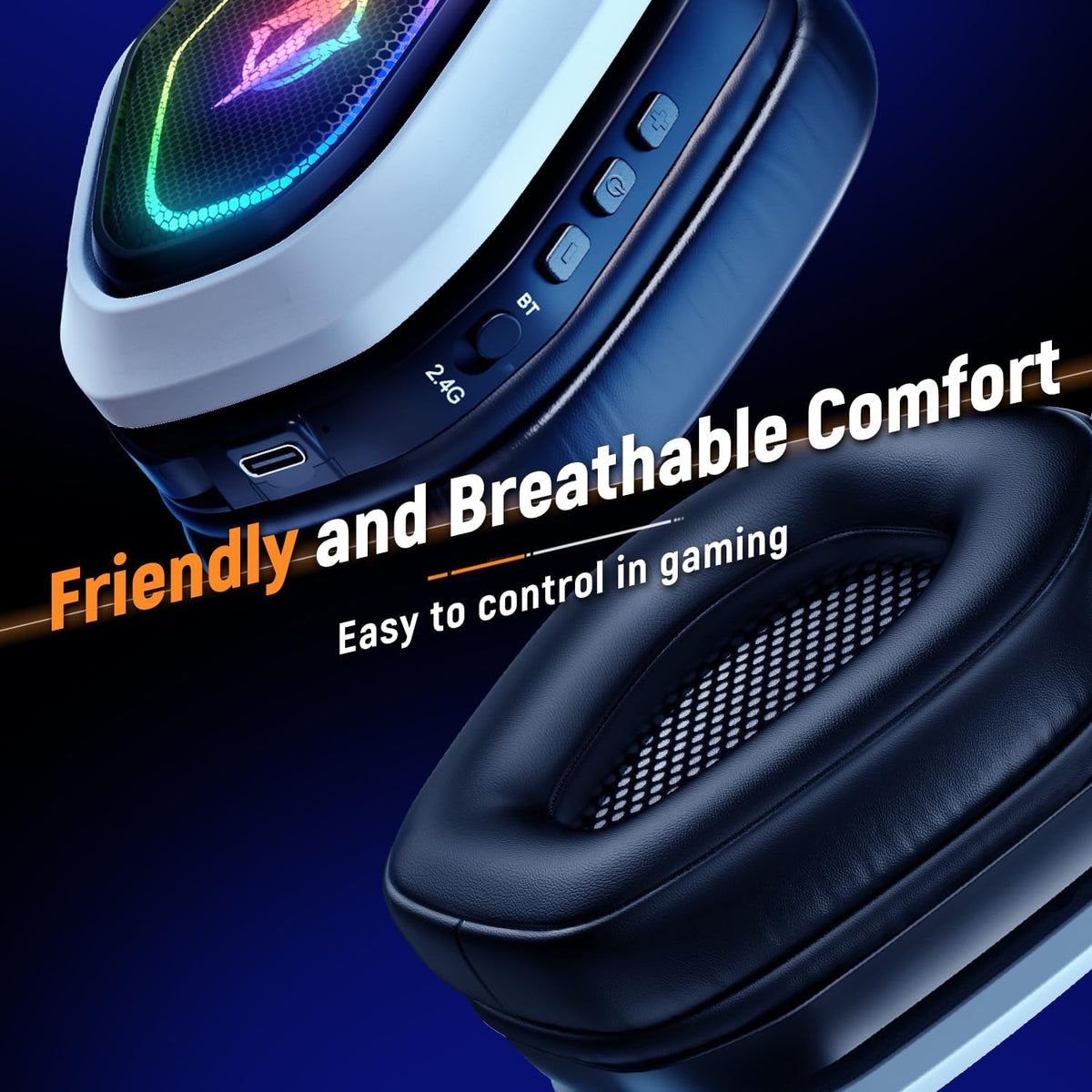 Ozeino Wireless Gaming Headset with Flip Mic, White