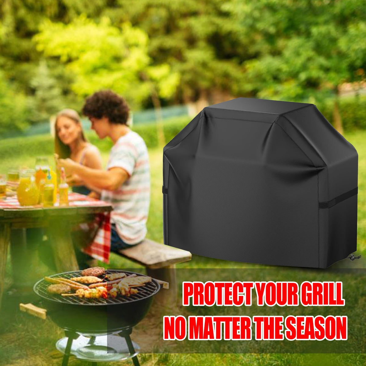 VIBOOS Waterproof BBQ Grill Cover, 48 in, Black