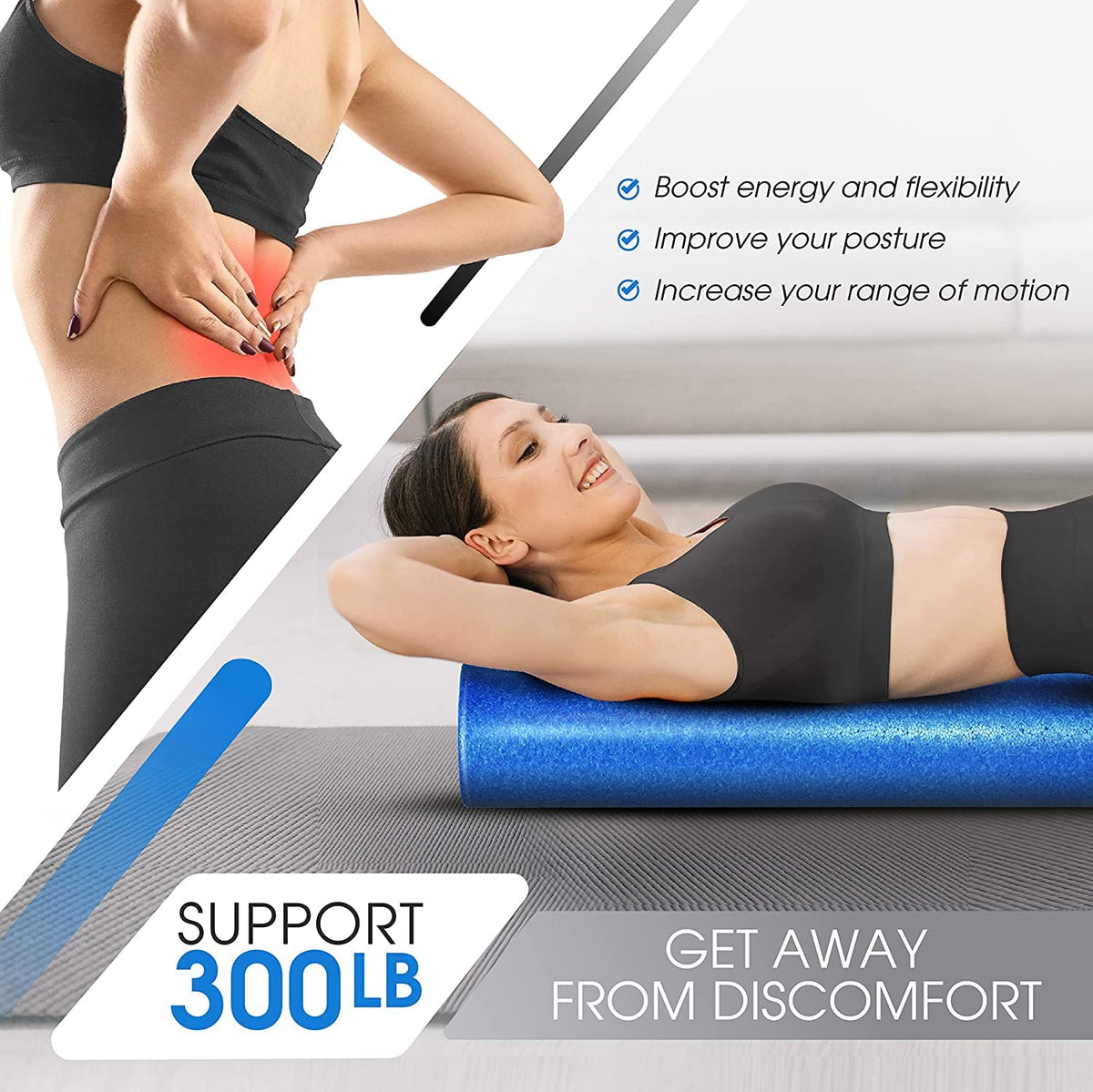 Yes4All High-Density EPP Round Back Foam Roller, 12, 18, 24, 36 Inch