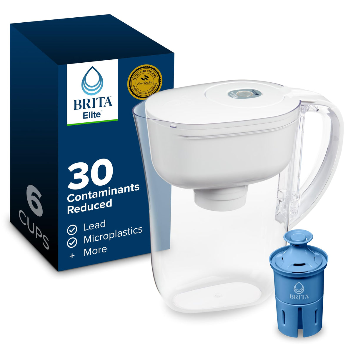 Brita Elite Metro 6-Cup Filter Pitcher, Smart Light Indicator, White