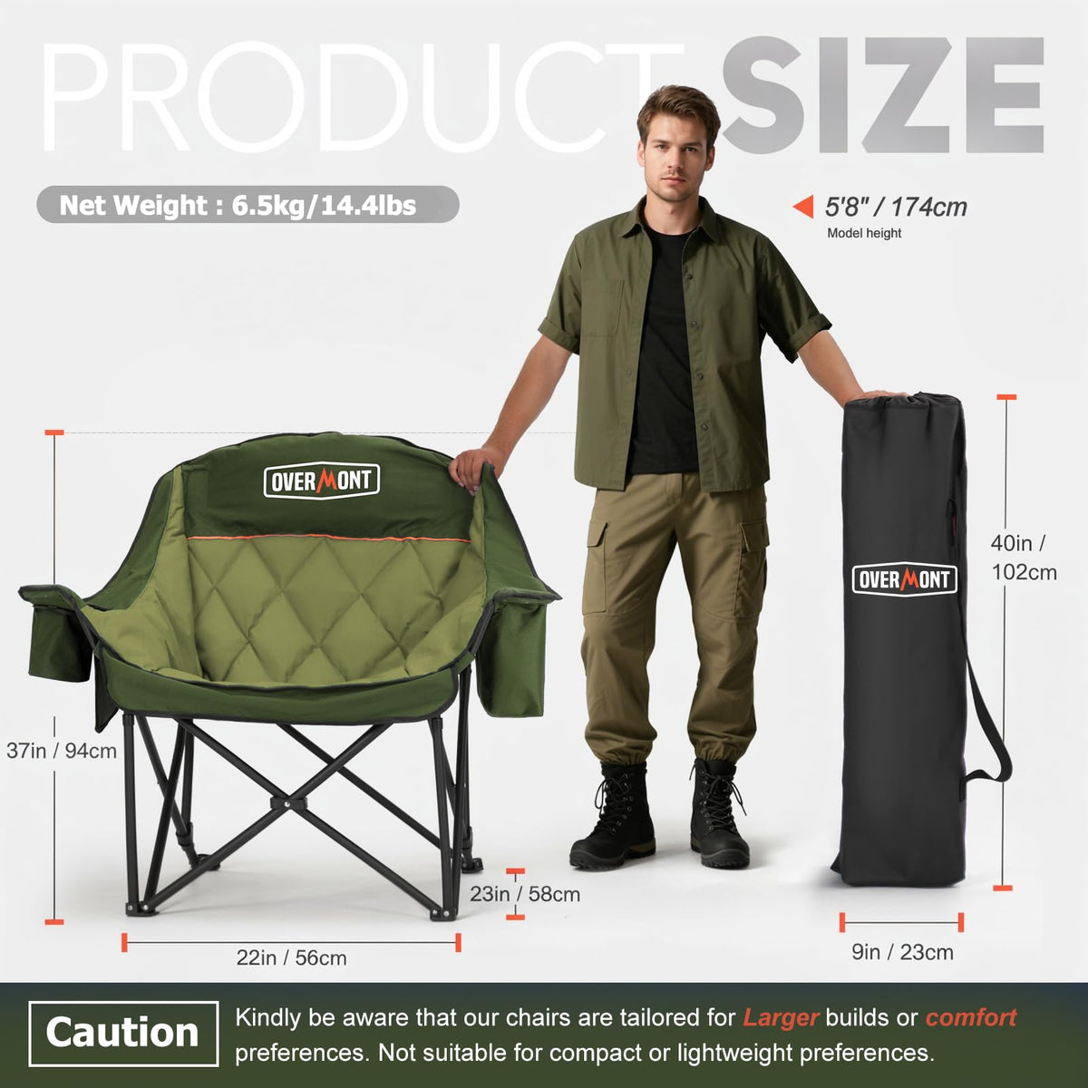 Overmont Oversized XL Camping Chair, 400lbs Support, Green
