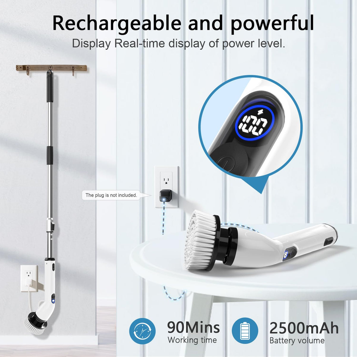 Tuyu Electric Spin Scrubber, IPX7 Waterproof, Cordless, Extendable