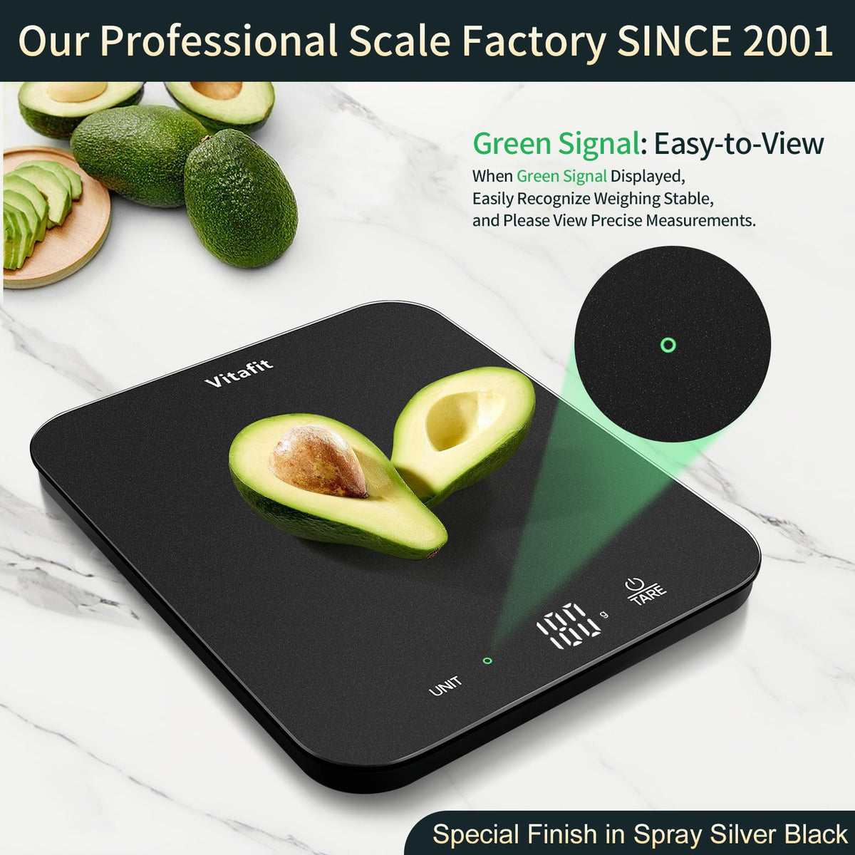 Vitafit Digital Food Scale, 33 lb/15 kg, Silver Black