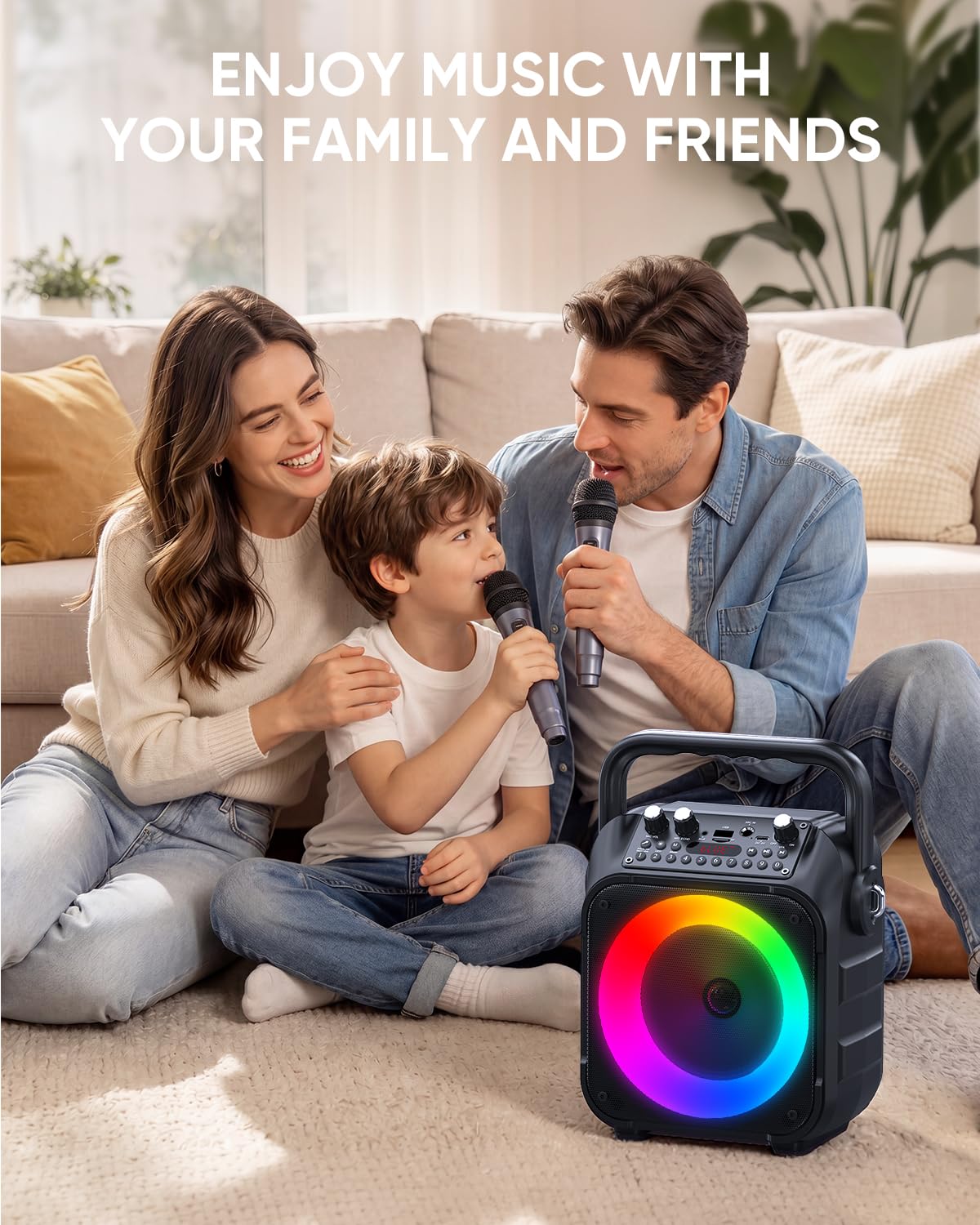 CYY Bluetooth Karaoke Machine with 2 Wireless Microphones, Pale Black