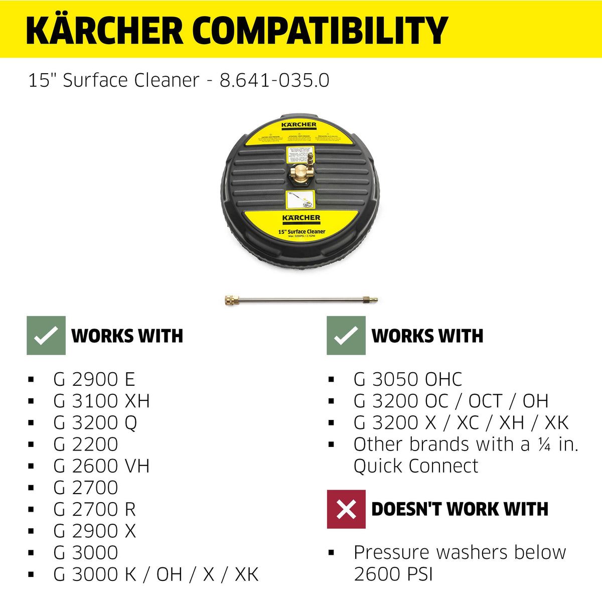 Karcher Universal 15" Pressure Washer Surface Cleaner, 1/4" Connect
