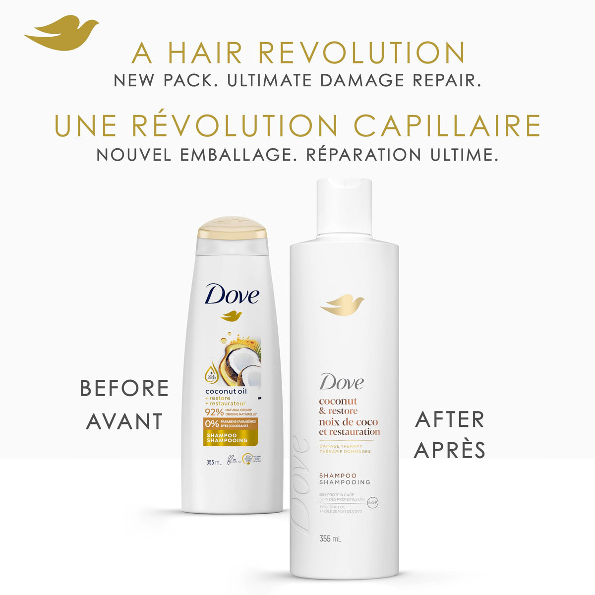 Dove Coconut Restore Shampoo and Conditioner, 355 mL, 4 Pack