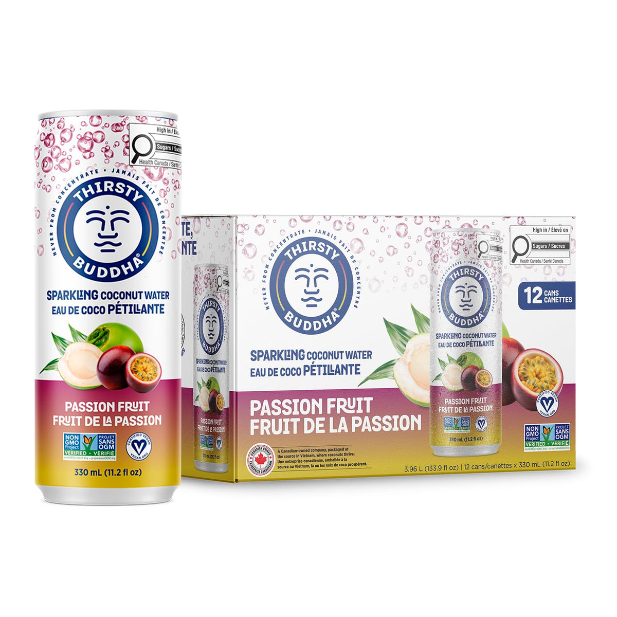 Thirsty Buddha Sparkling Coconut Water, Passion Fruit, 12 x 330 mL