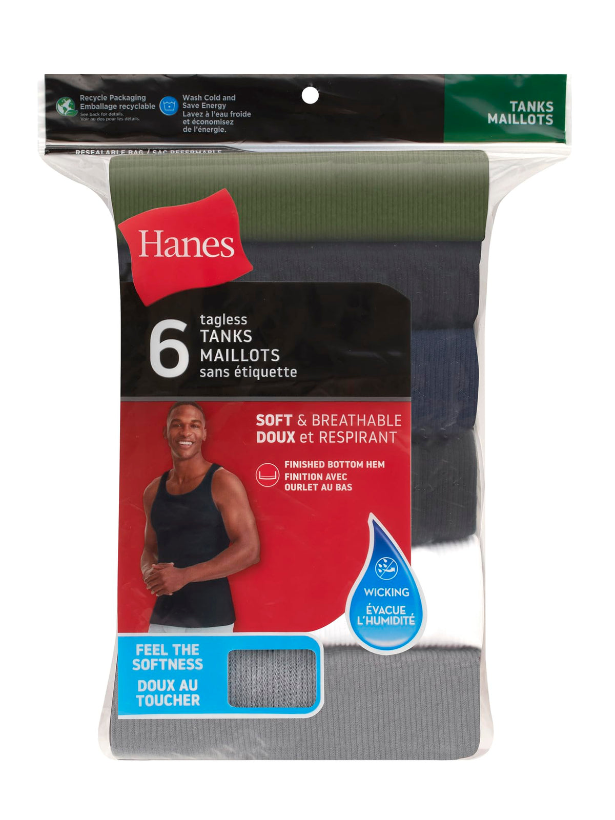 Hanes Men's Ribbed Tank Undershirt, 6-Pack, Assorted, Small