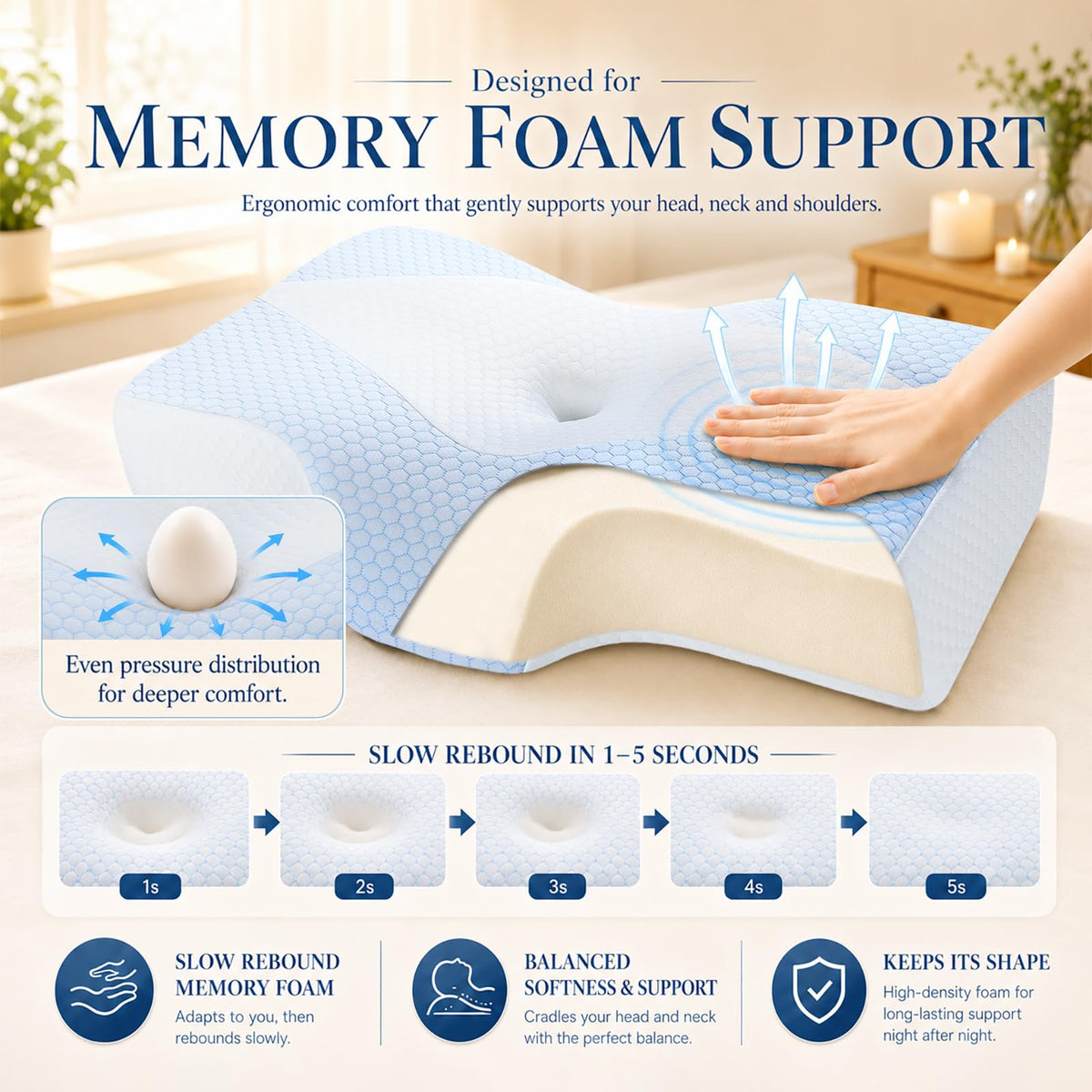 Mkicesky Memory Foam Cervical Pillow with Cooling Cover