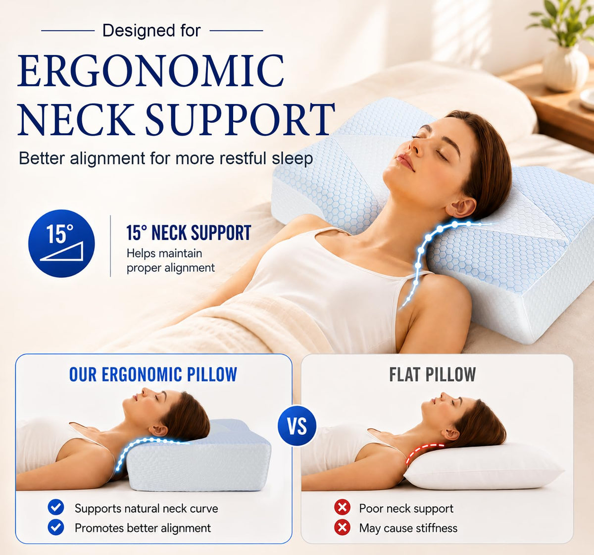 Mkicesky Memory Foam Cervical Pillow with Cooling Cover