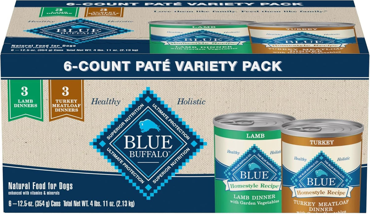 Blue Buffalo Homestyle Turkey & Lamb Wet Dog Food Variety, 6 x 12.5 oz