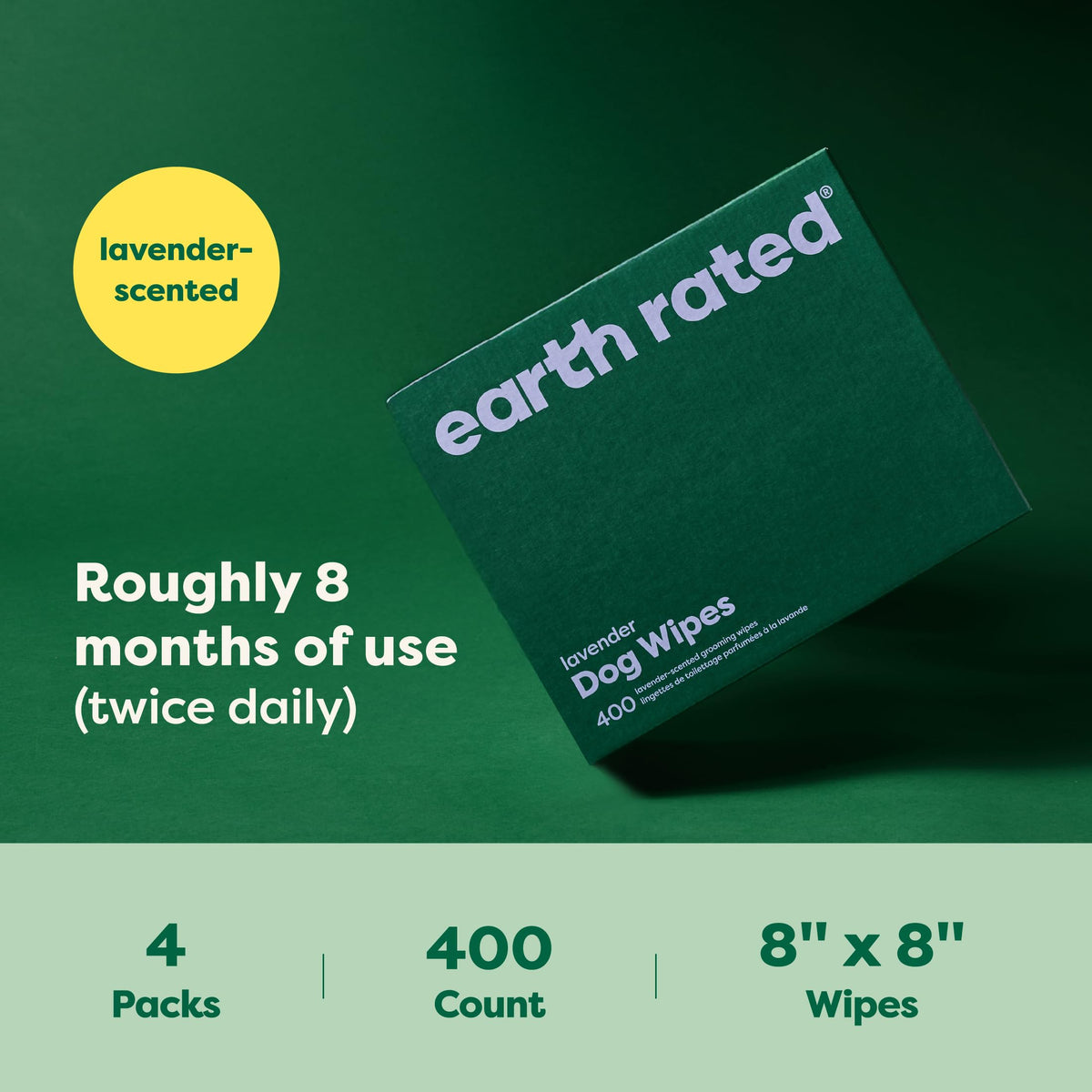 Earth Rated Lavender Scented Dog Wipes, 400 Count
