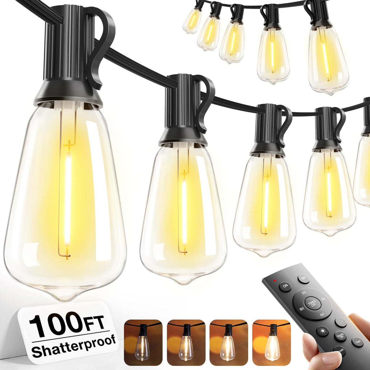 addlon Outdoor String Lights, 100FT (50FTx2), 32 LED Bulbs