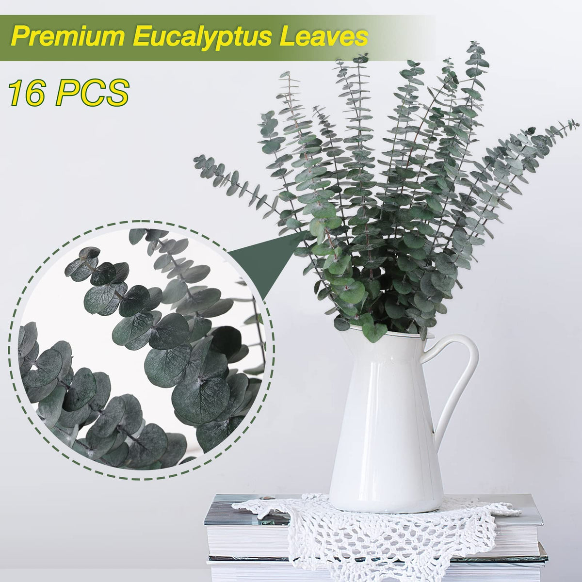 Preserved Dried Eucalyptus Branches, 17 inch, 16 Pieces