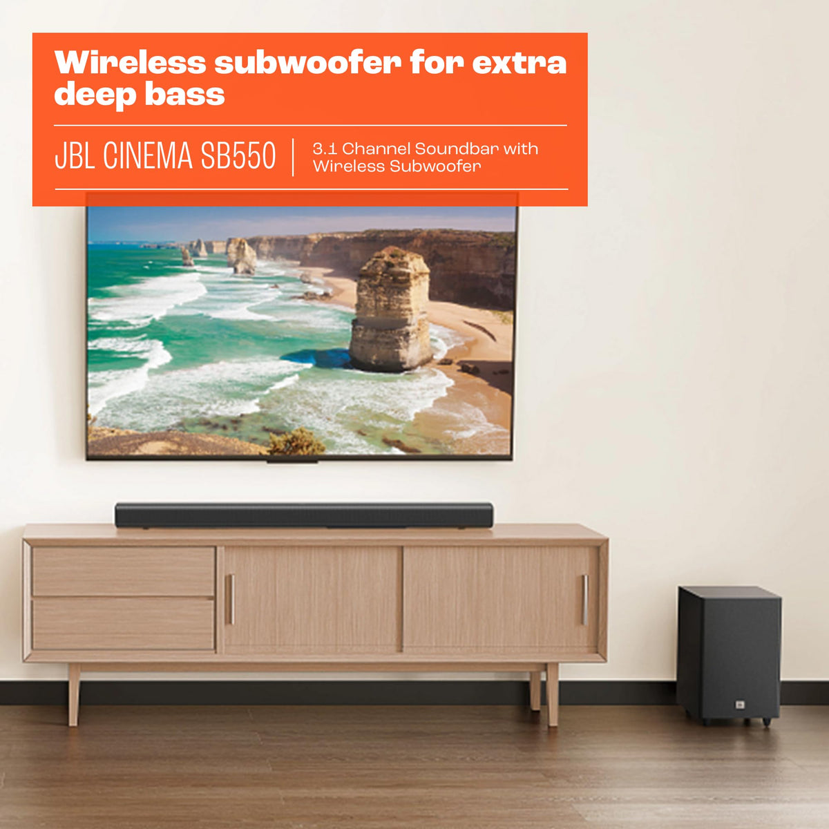 JBL Cinema SB550 3.1 Channel Soundbar with Wireless Subwoofer, 250W