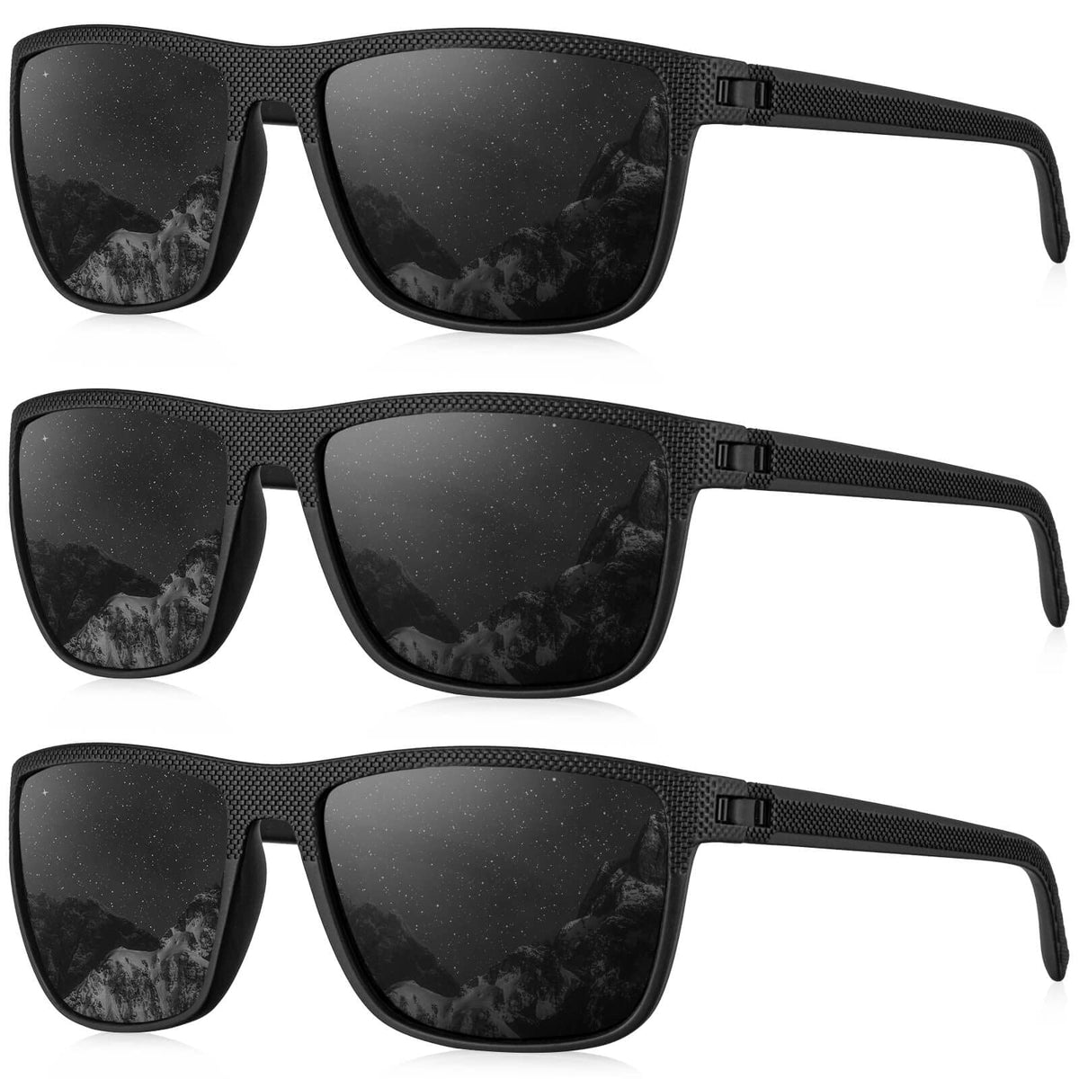 KALIYADI Polarized Rectangle Sunglasses, Black, 3 Pack