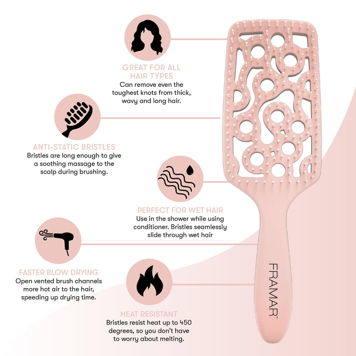 FRAMAR Vented Curved Detangling Brush, Champagne