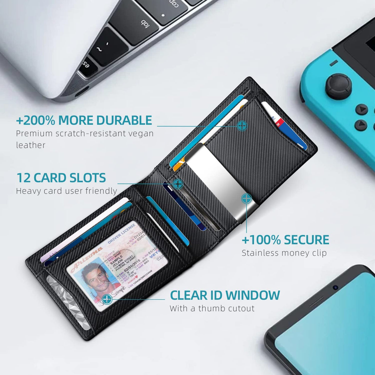 Zitahli Slim RFID Men's Bifold Leather Wallet with Money Clip