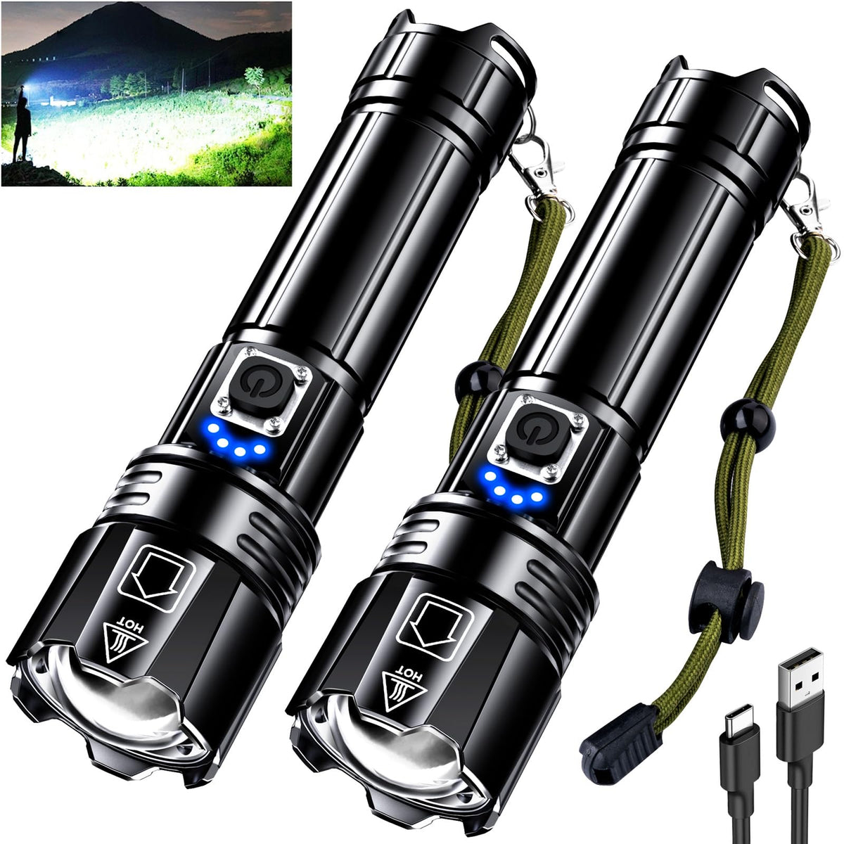 AKNEAR Rechargeable Zoomable LED Flashlight (2 Pack)