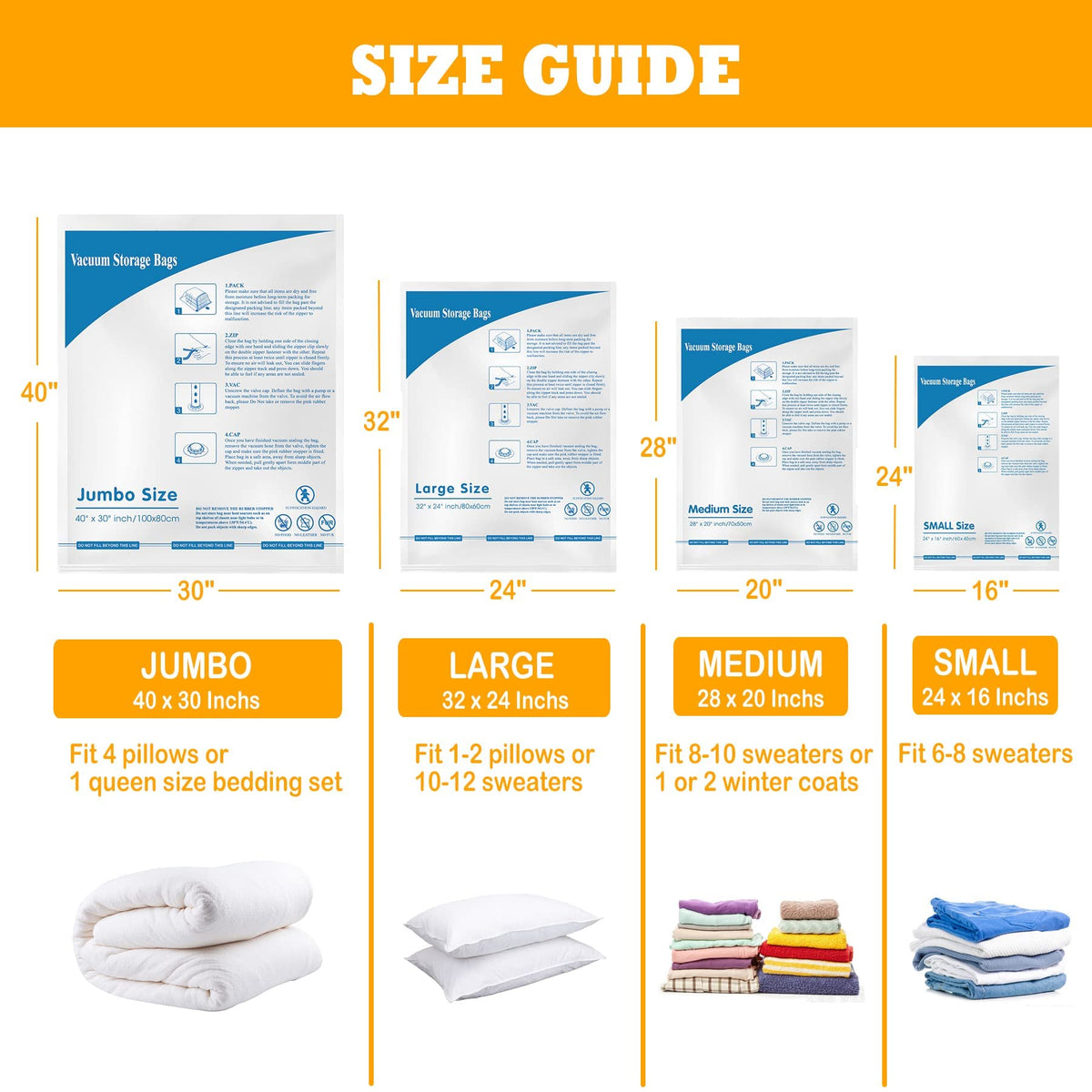 MEIQIHOME Jumbo Vacuum Storage Bags, 12 Pack