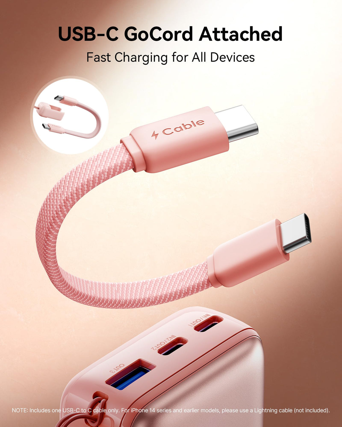 INIU Ultra Mini Power Bank, 10000mAh, 45W, with Cable, Purple