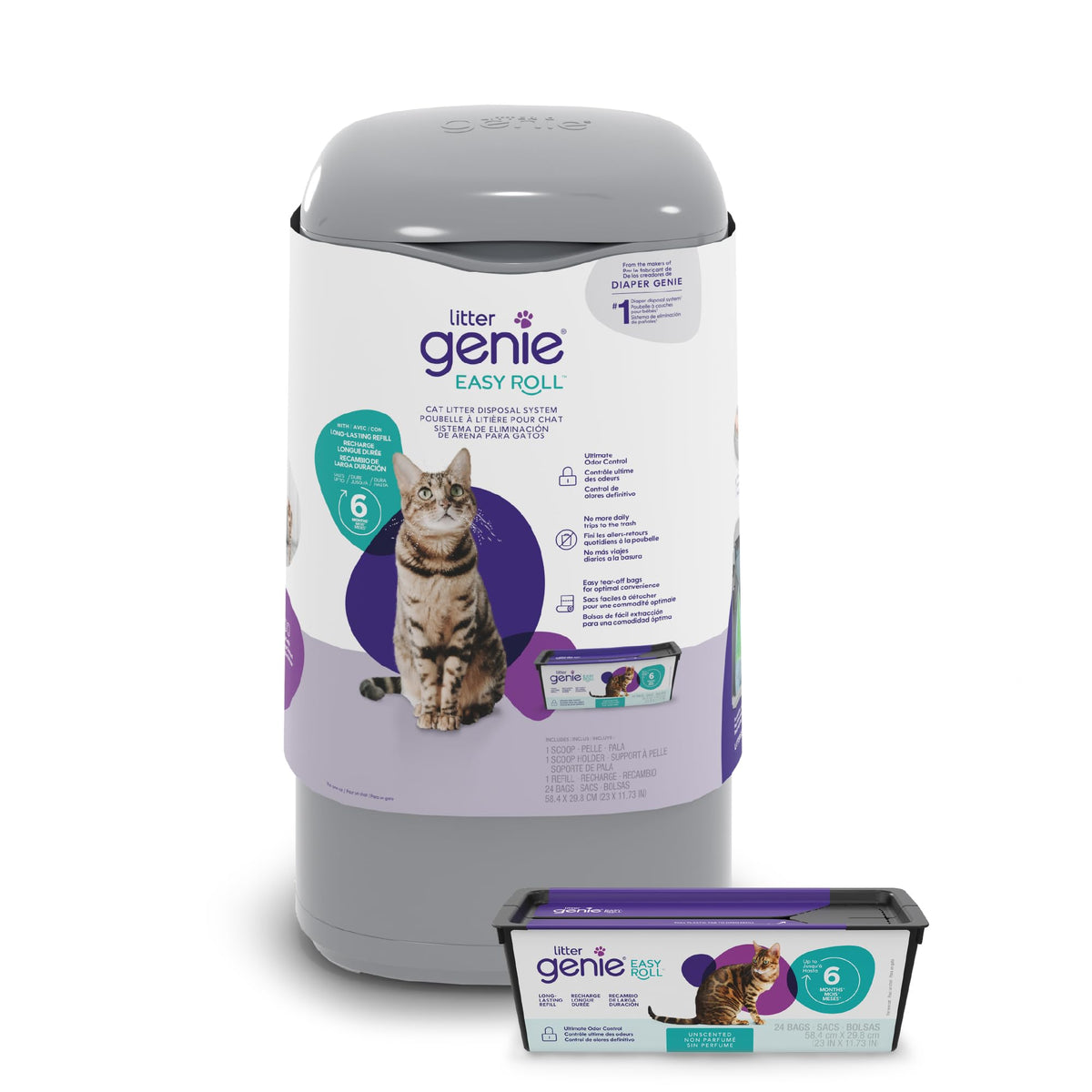 Litter Genie Easy Roll Pail with Easy Roll Refill, 24 Bags