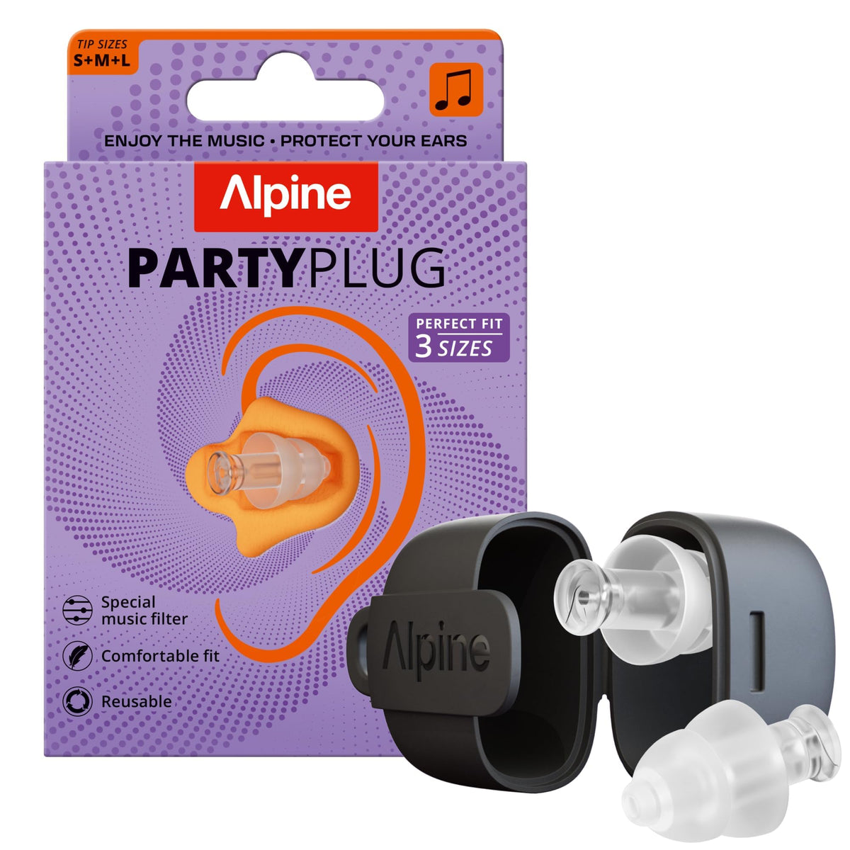 Alpine PartyPlug Reusable Concert Ear Plugs, Transparent, Multisize