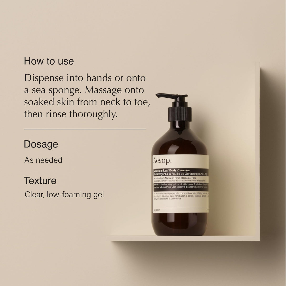 Aesop Geranium Leaf Body Cleanser, 500 mL / 16.9 oz