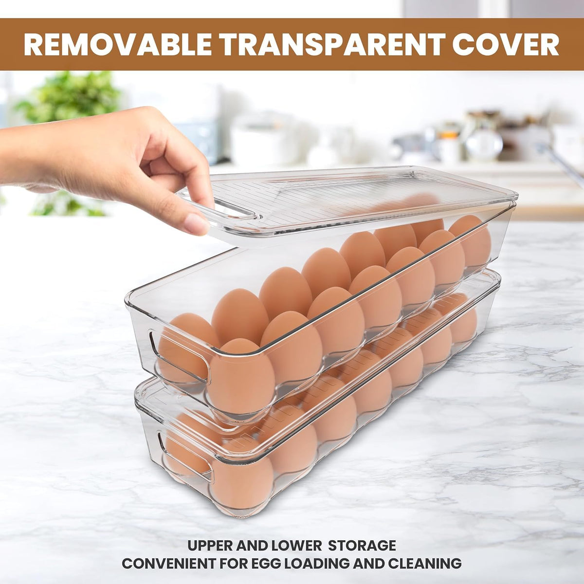 Kichly Egg Basket for Fridge with Lid, 14 Eggs, 2 Pack