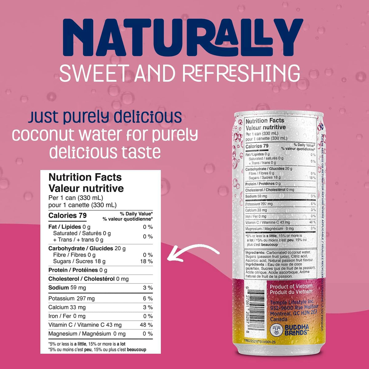 Thirsty Buddha Sparkling Coconut Water, Passion Fruit, 12 x 330 mL