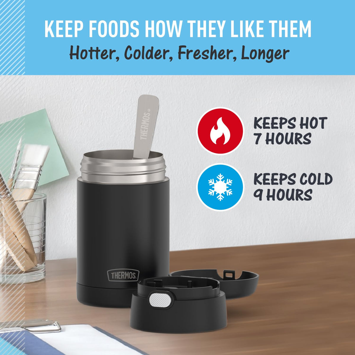 Thermos Funtainer Food Jar with Spoon, 16oz, Matte Charcoal