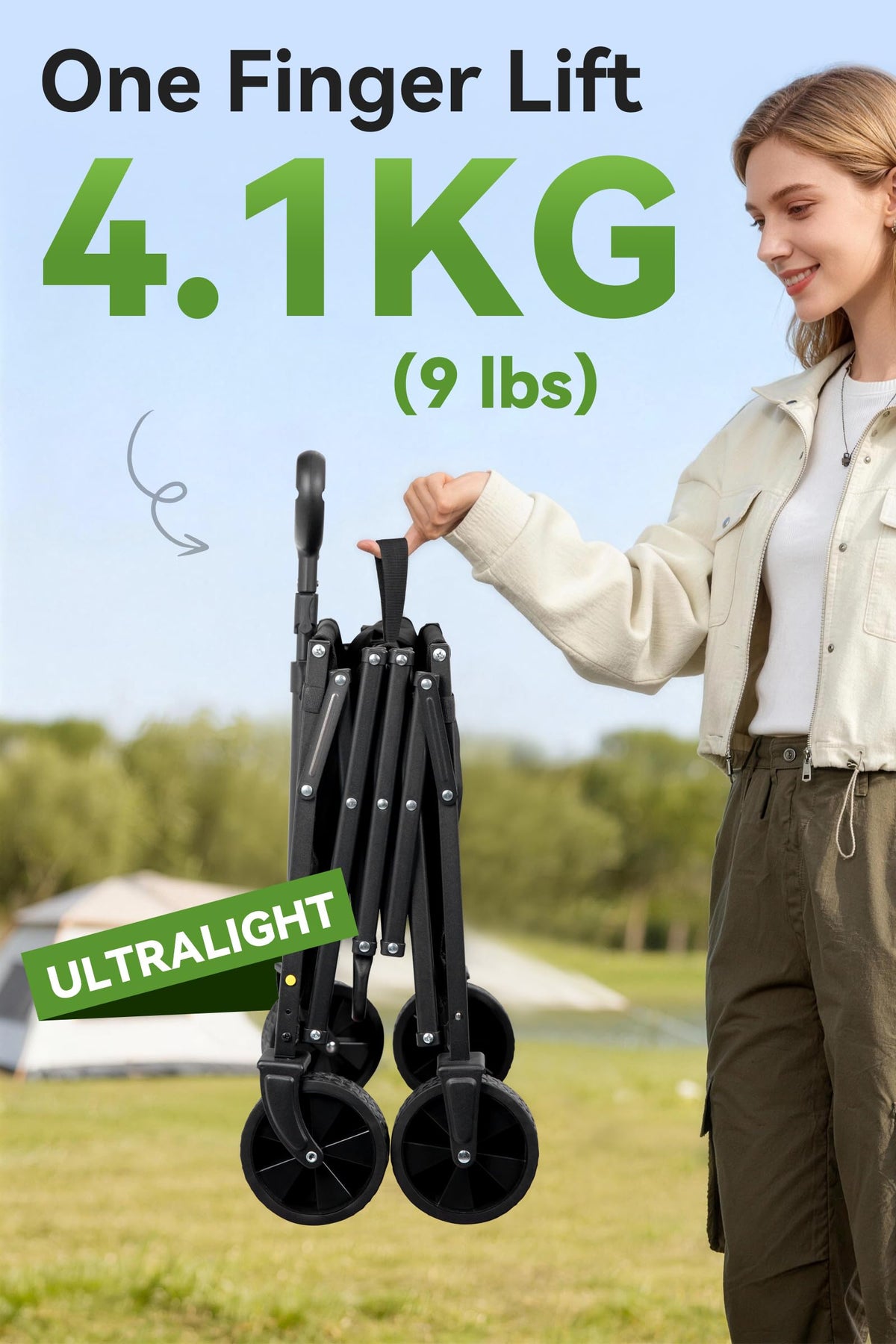 Hikenture Foldable Utility Wagon Cart with All-Terrain Wheels