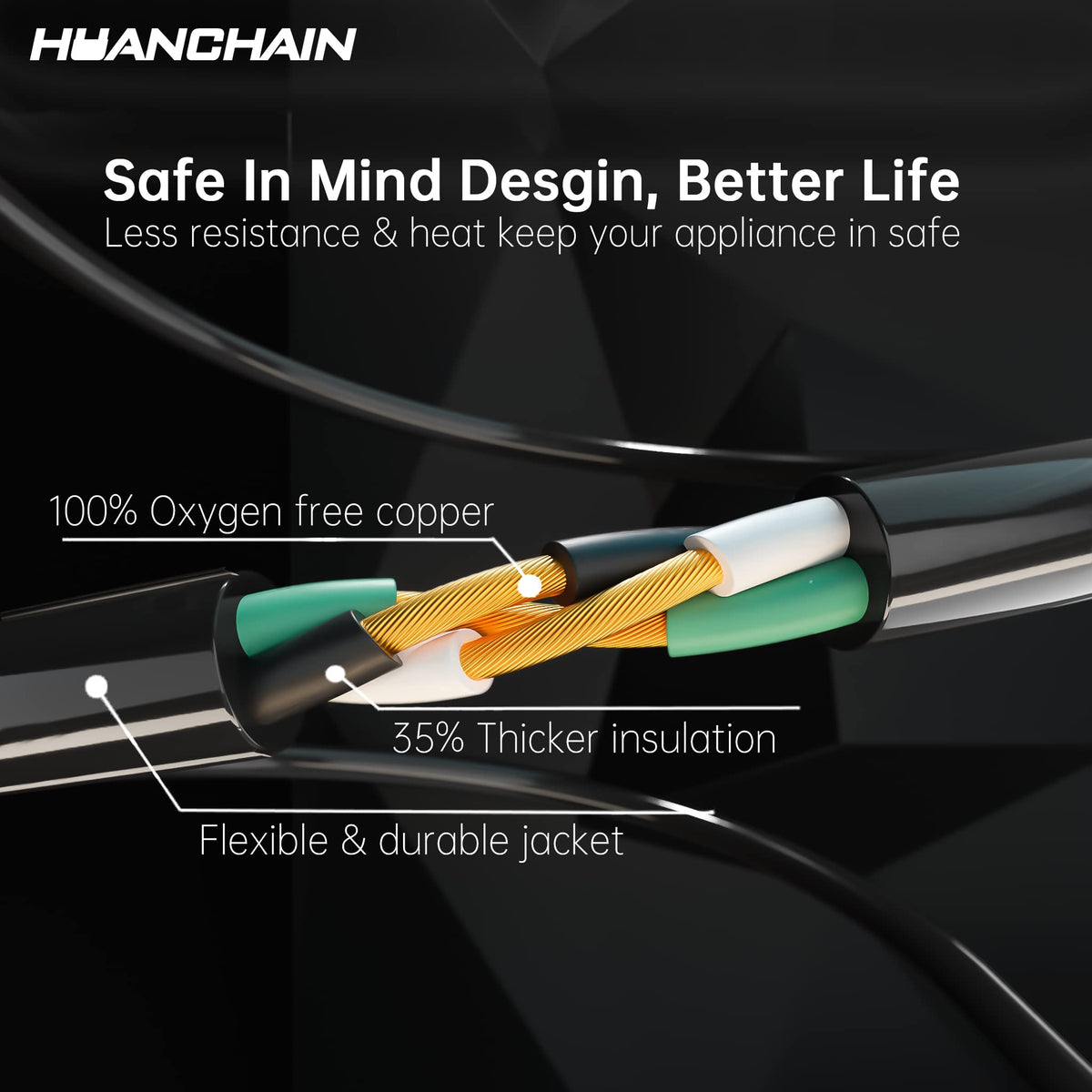 HUANCHAIN Indoor/Outdoor Extension Cord, 50 ft, 16/3, Black