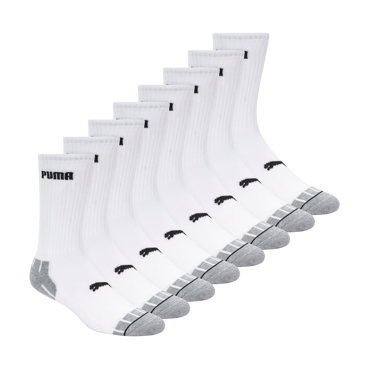 PUMA Men's 8 Pack Athletic Cushioned Crew Socks, White/Black, 10-13