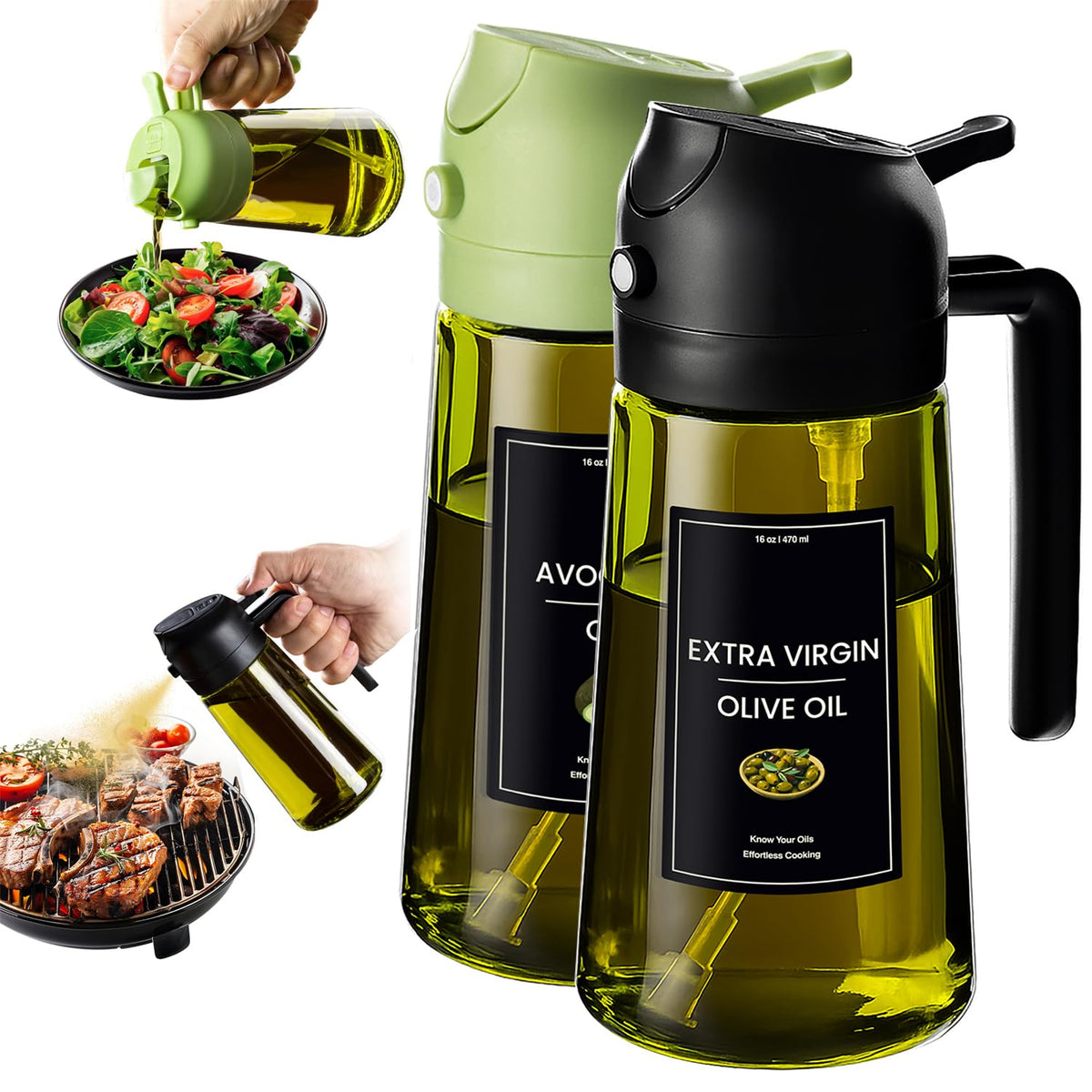 Cxinyi Glass Olive Oil Dispenser Bottle, 16 oz/470 ml, Black