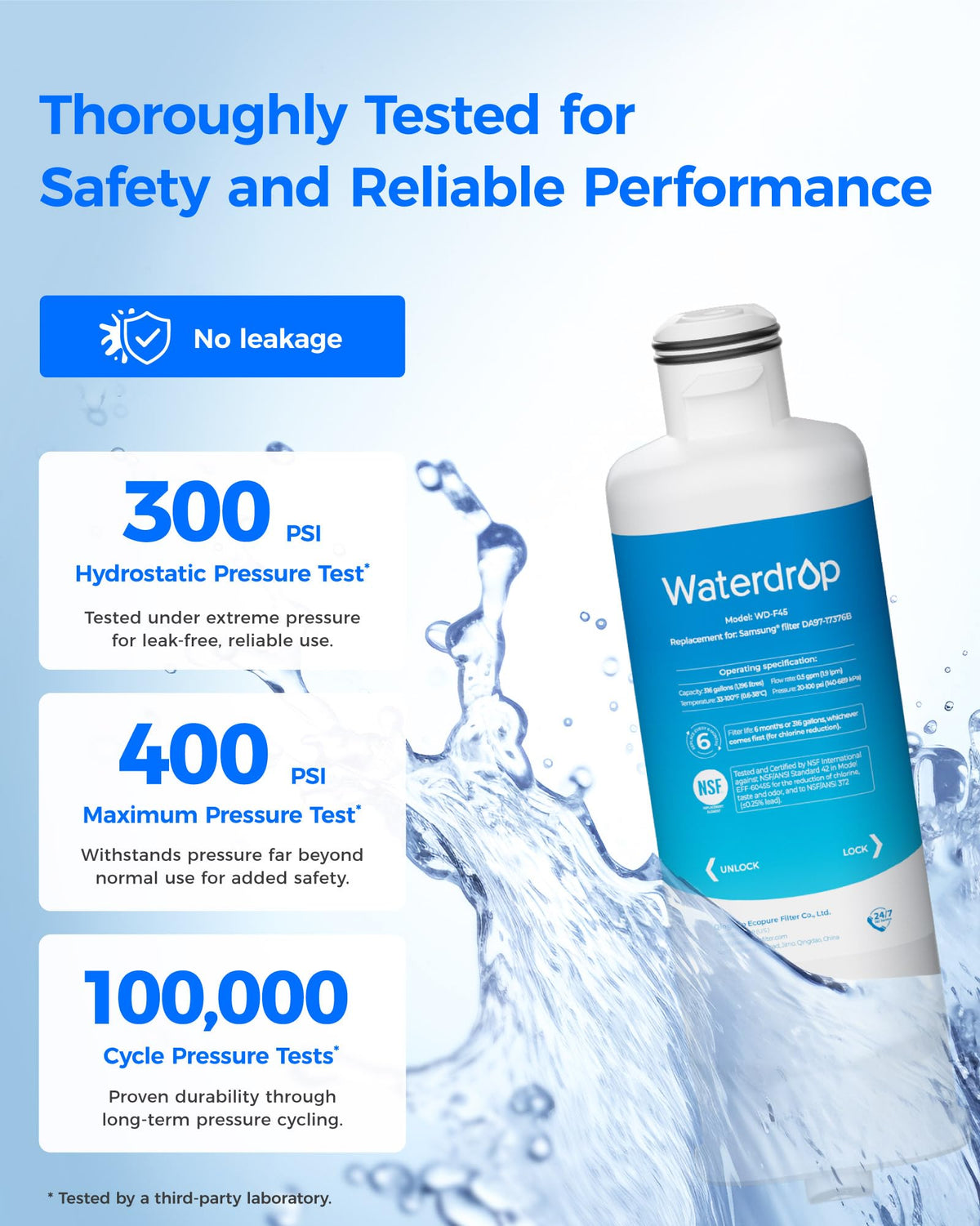 Waterdrop WD-F45 Refrigerator Water Filter, 3 Filters
