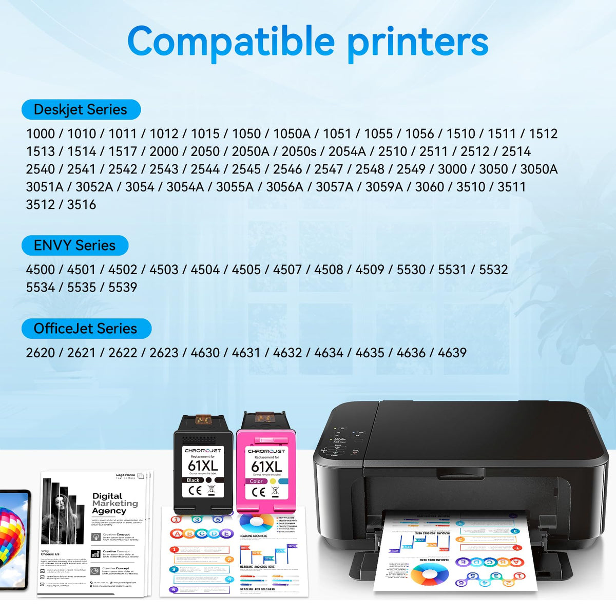 61XL Black Ink Cartridge, Compatible with HP 61