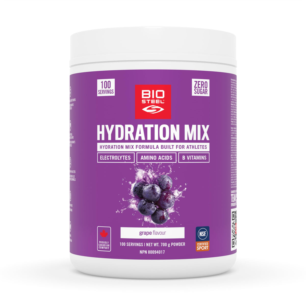 BioSteel Zero Sugar Electrolyte Hydration Mix, Grape, 100 Servings