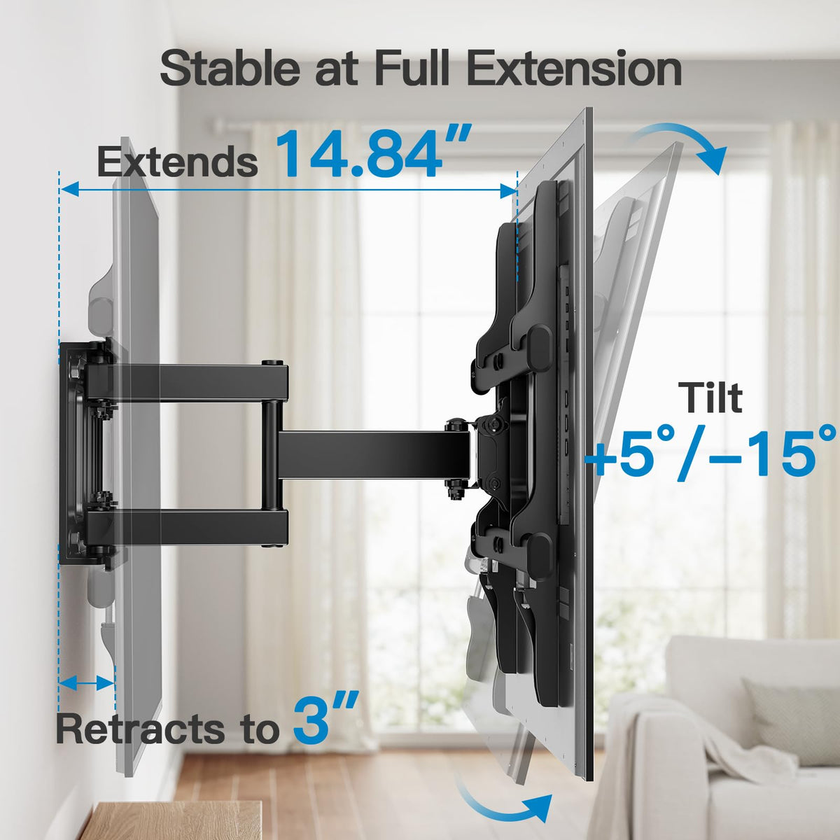 Pipishell Full Motion TV Wall Mount for 37-84 in TVs, 132 lb