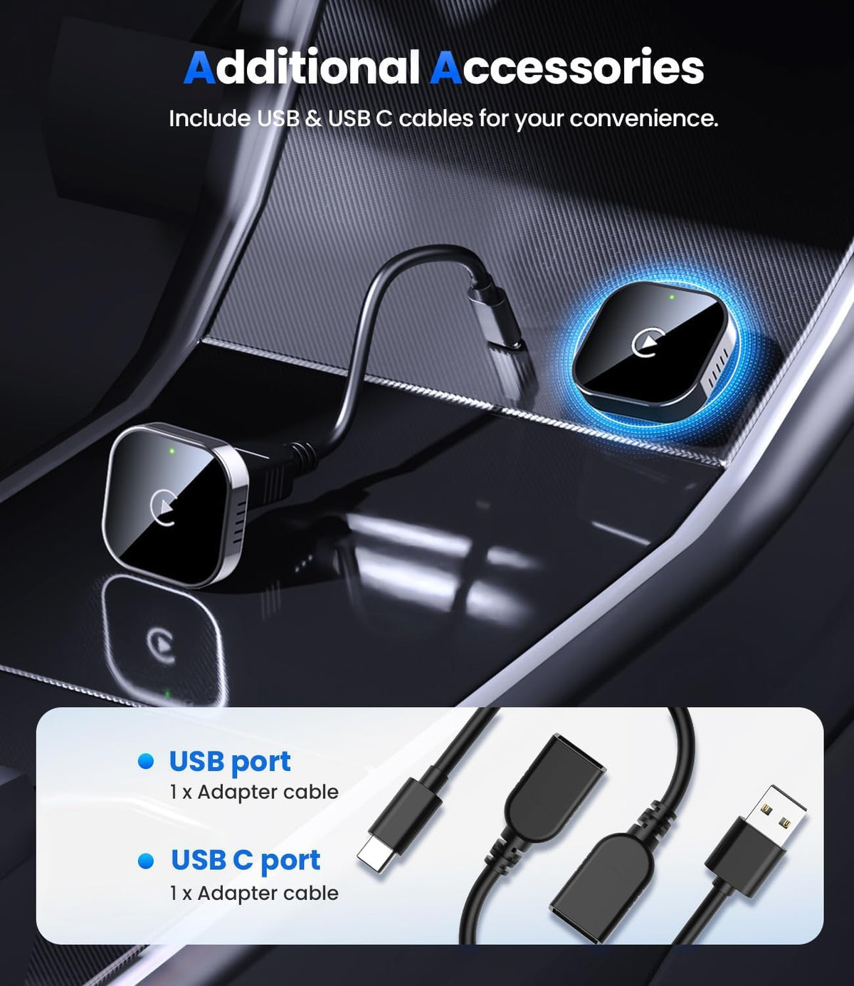 Teeran Mini Wireless CarPlay Adapter for iPhone, USB and USB-C