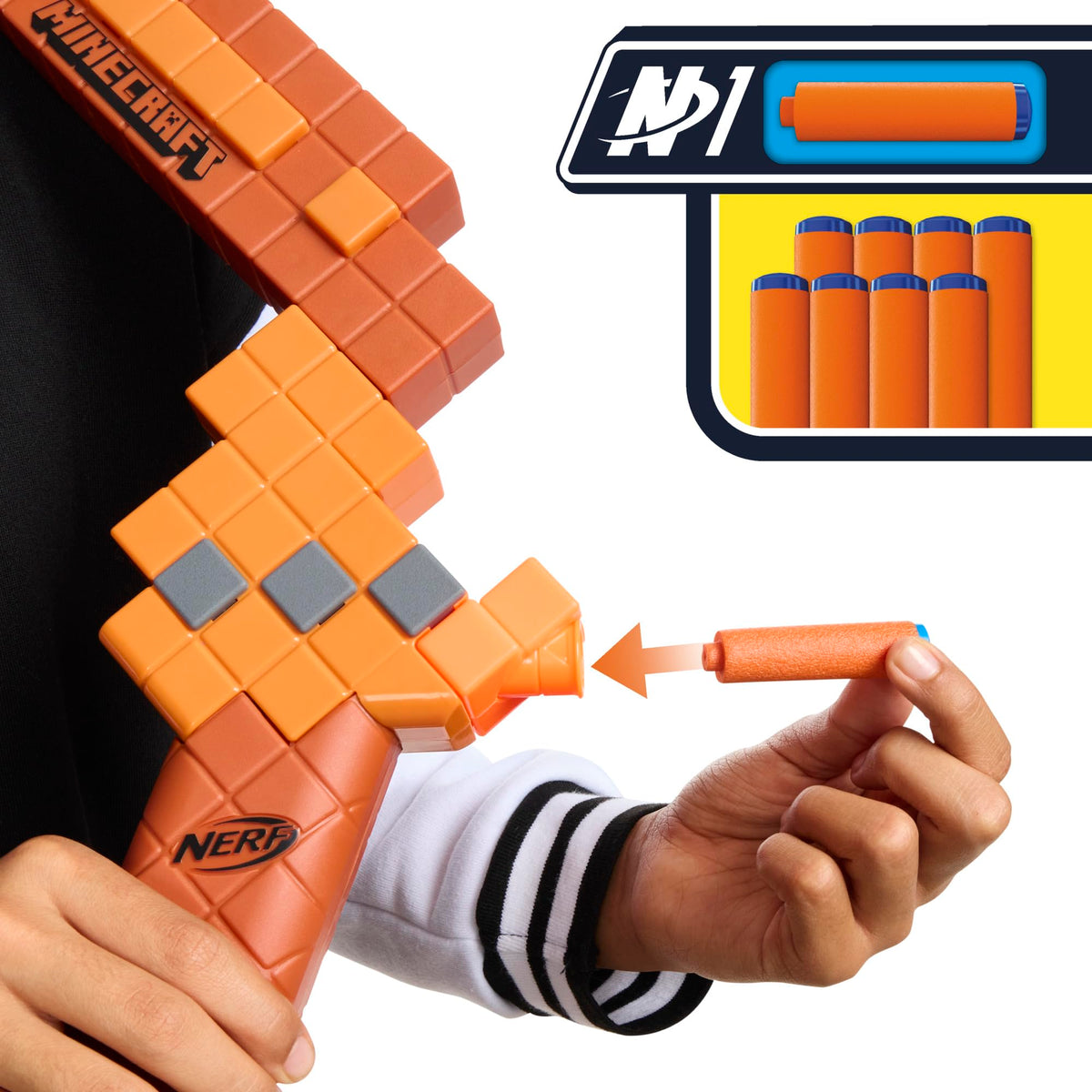 Nerf Minecraft Bow Dart Blaster, 8 Nerf N1 Darts, Ages 8+
