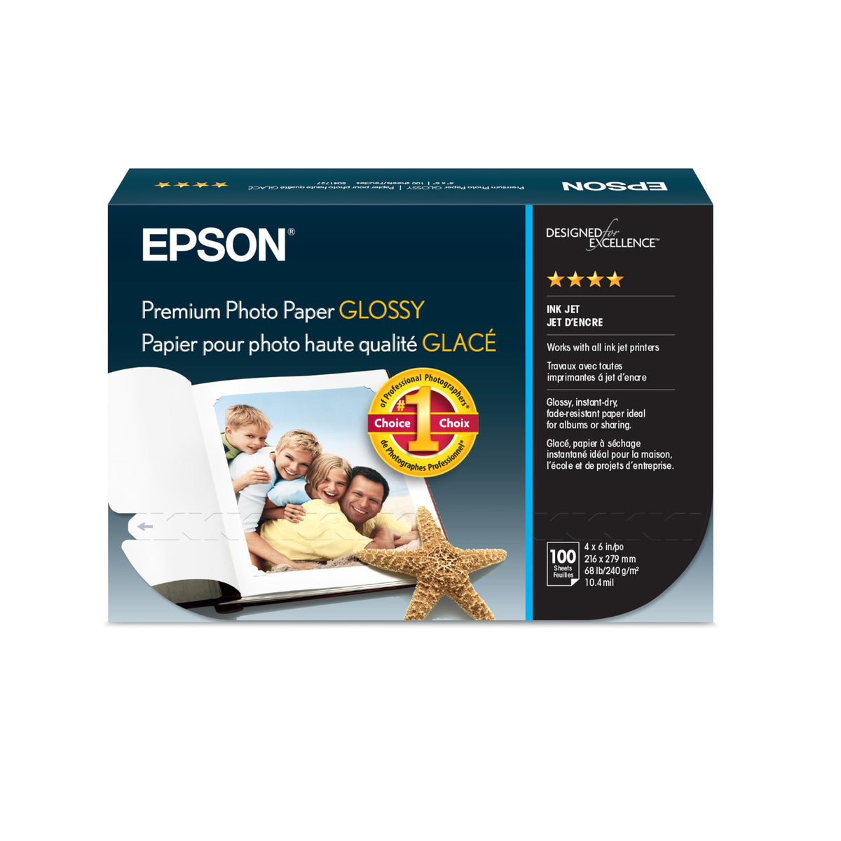 Epson Premium Glossy Photo Paper, 4x6, 100 Sheets, S041727