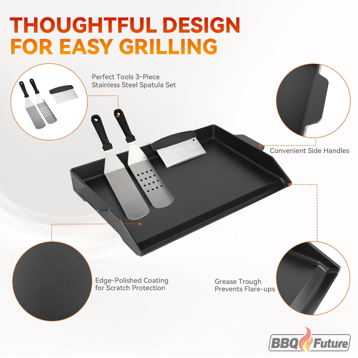BBQ Future Universal Cast Iron Griddle with Spatula Set, 23 x 16 in