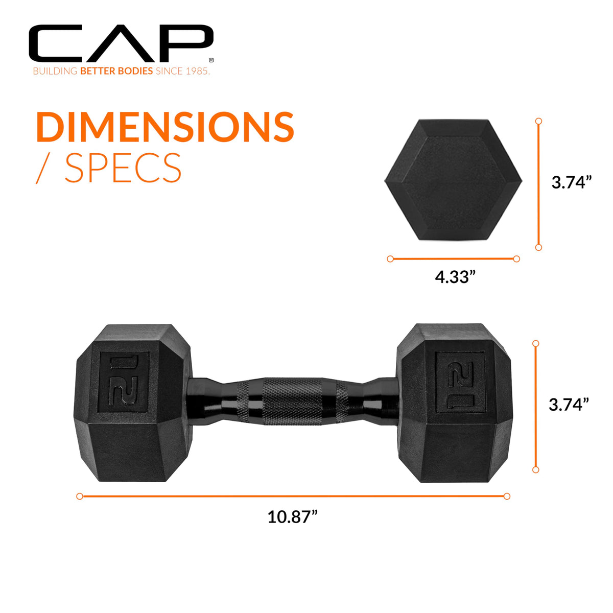 CAP Barbell 12 LB Coated Hex Dumbbell Pair, Black Handle