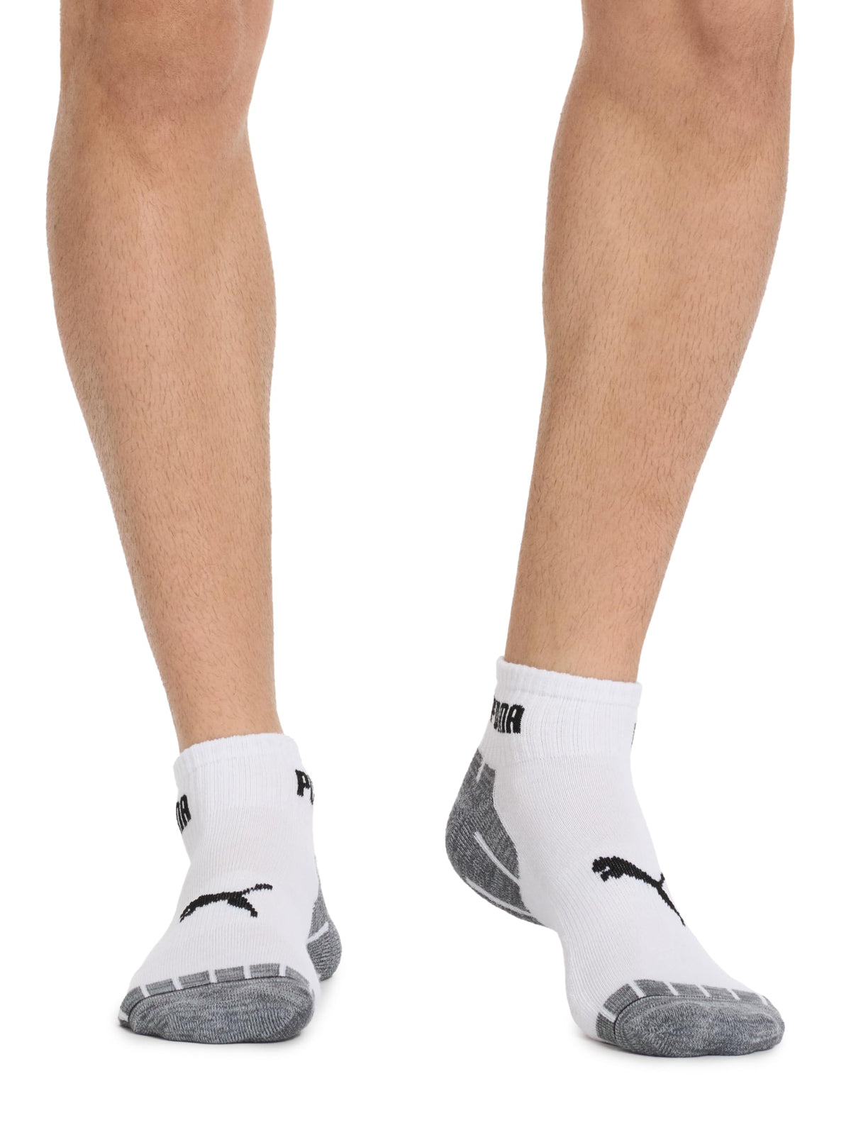 Puma Men's Athletic Cushioned Quarter Crew Socks, White/Grey, 8 Pack