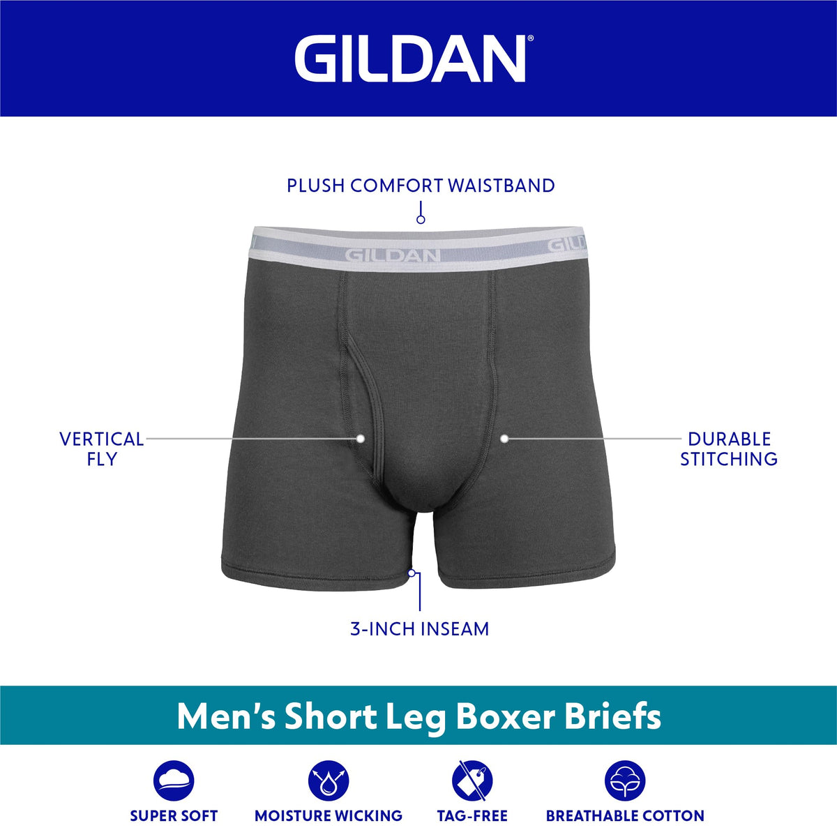 Gildan Men's Boxer Briefs, 5 Pack, Mixed Blue, Medium
