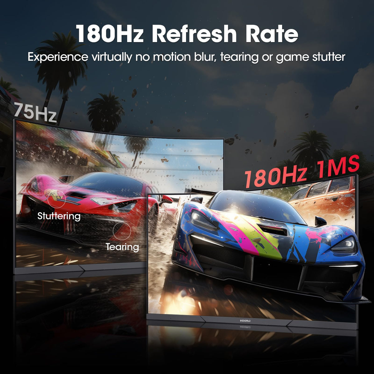 KOORUI 27 Inch Curved Gaming Monitor, 180Hz, 1ms, 1080P, 1500R