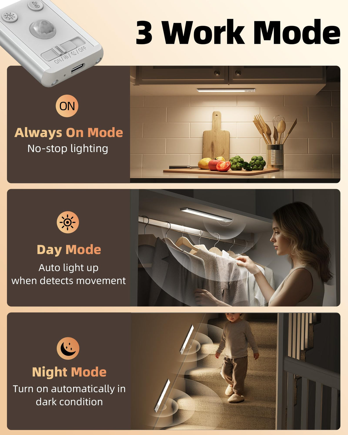 EZVALO Rechargeable Motion Sensor Under Cabinet Light, 10"